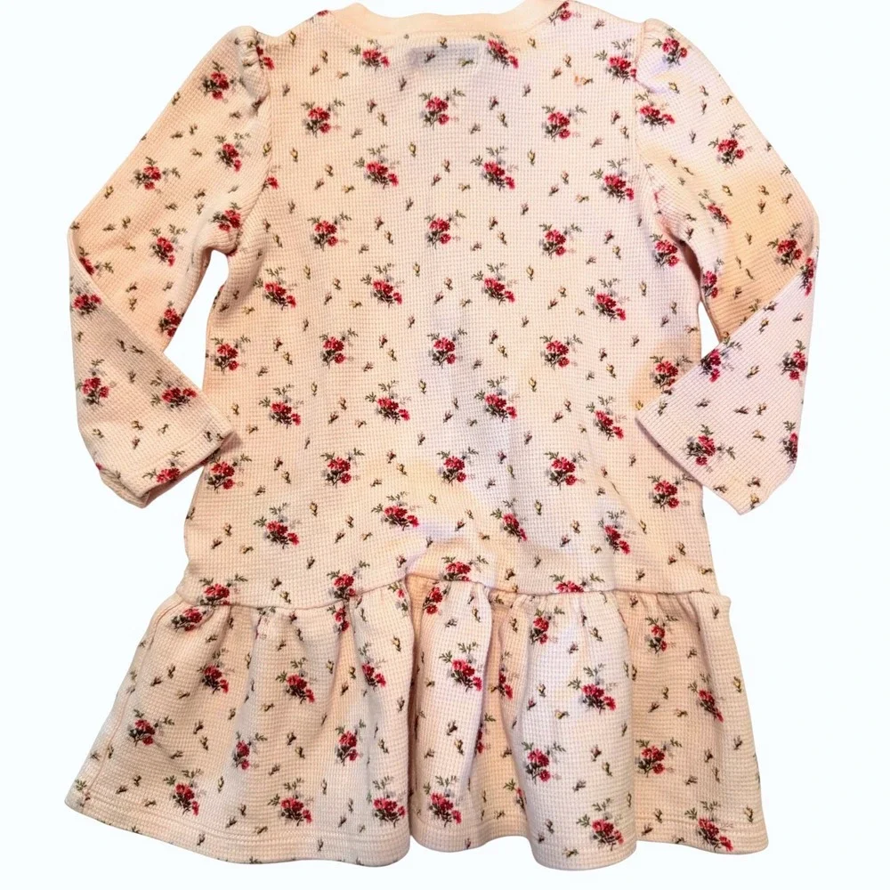 Ralph Lauren Baby Girls Pink Floral Waffle Knit Henley Dress &‎ Bloomers Set 12M